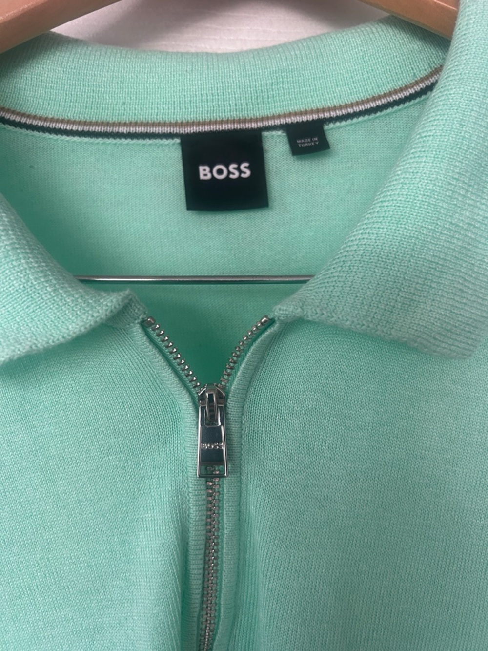 BOSS Mint Green Knit Polo with Black Logo Tab